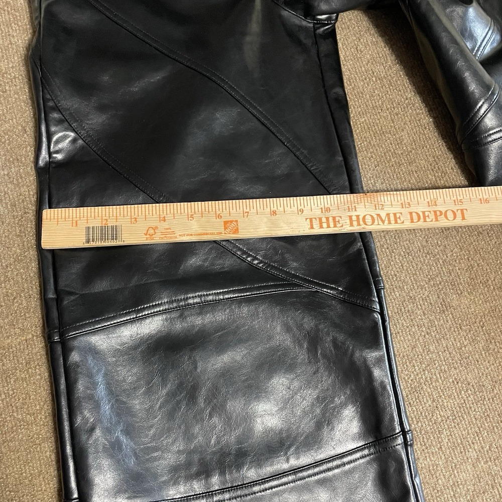 Zara W Black Faux Leather Wide Leg Cut Out Pockets Small Pants Biker Core Rocker - Picture 8 of 12